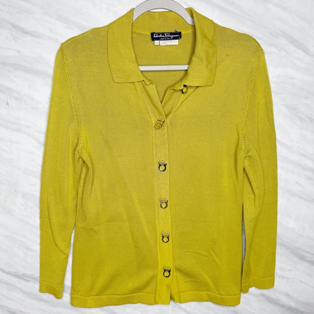 Salvatore Ferragamo Gold Button Down Blazer Cardigan XS